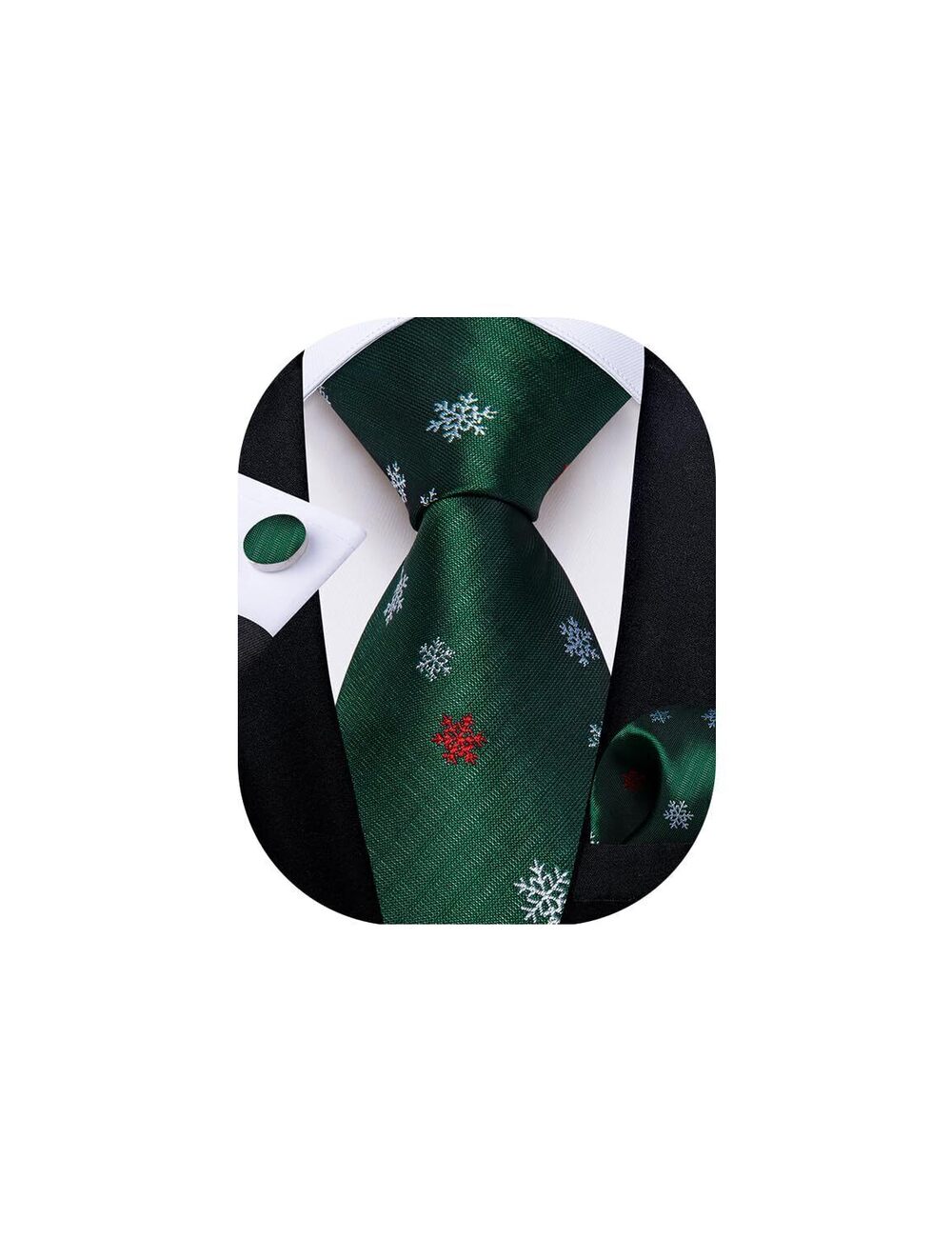 1401 Green Tie Set Christmas Tie Pocket Square Jacquard Silk Green